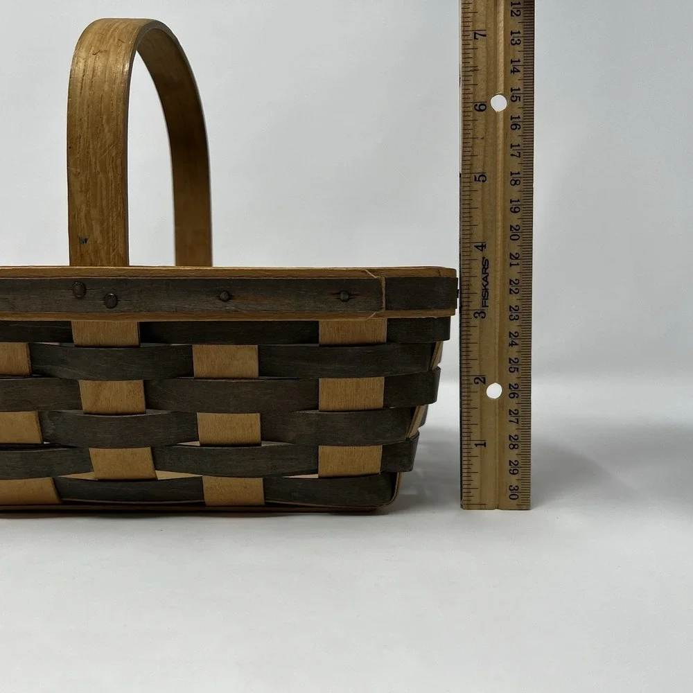 Longaberger Gray Brown Weave Basket 1987 Stationary Handle Gathering Cottage